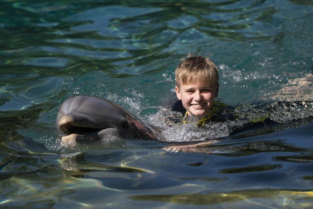 Daniel White, 14, enjoys his swim 