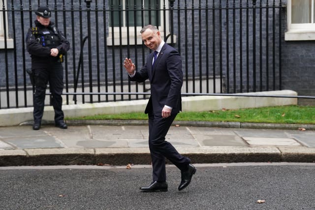 Andrzej Duda arrives for at 10 Downing Street