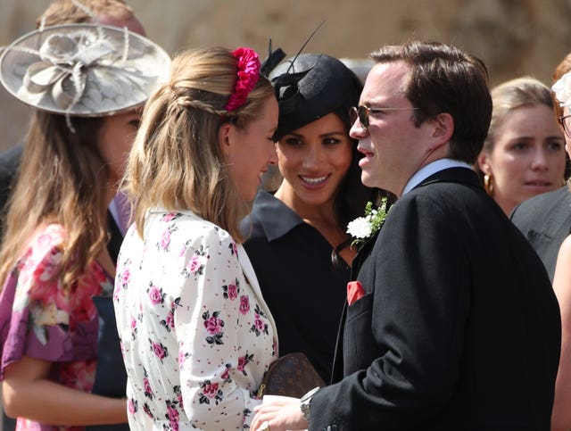 The Duchess of Sussex mingling with guests at Charlie van Straubenzee's wedding