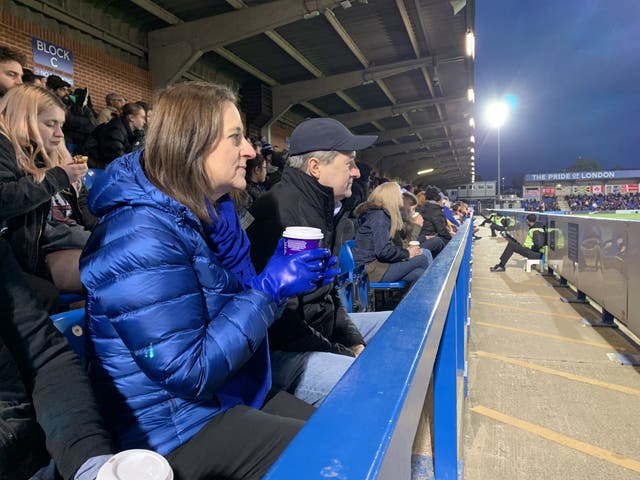 Laura and Tom Ricketts watch a Chelsea Women's Super League game
