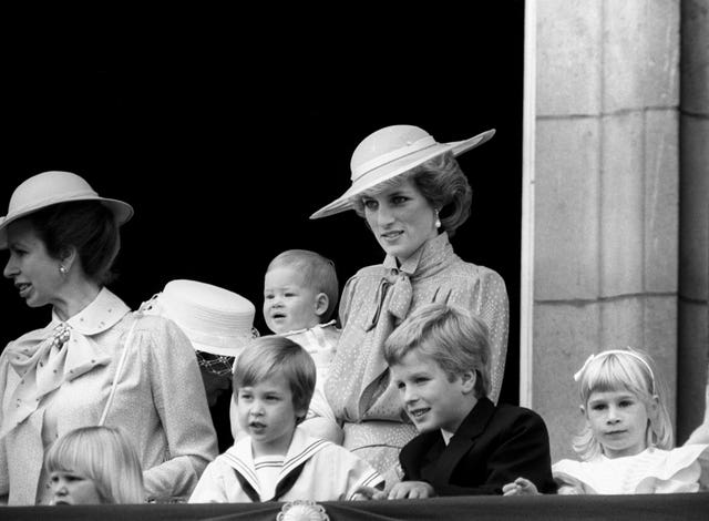 Diana holding a baby Harry during the Trooping the Colour