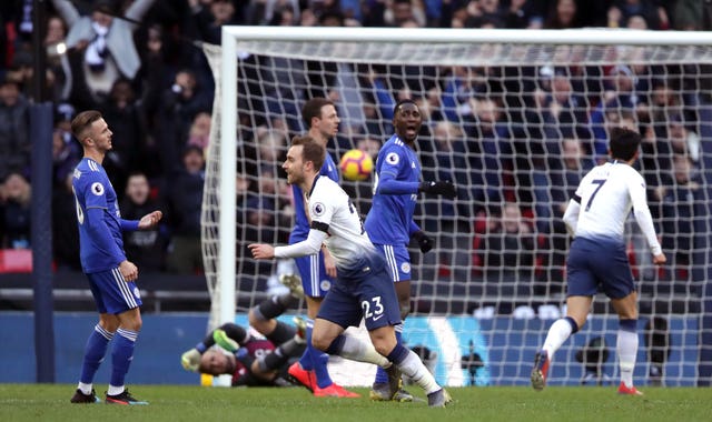 Christian Eriksen''s goal put Spurs 2-0 up against the Foxes at Wembley
