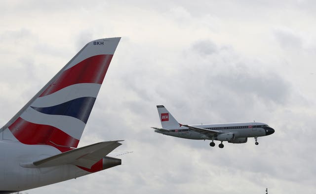 The plane arrives at London Heathrow from Shannon, Ireland (Steve Parsons/PA)