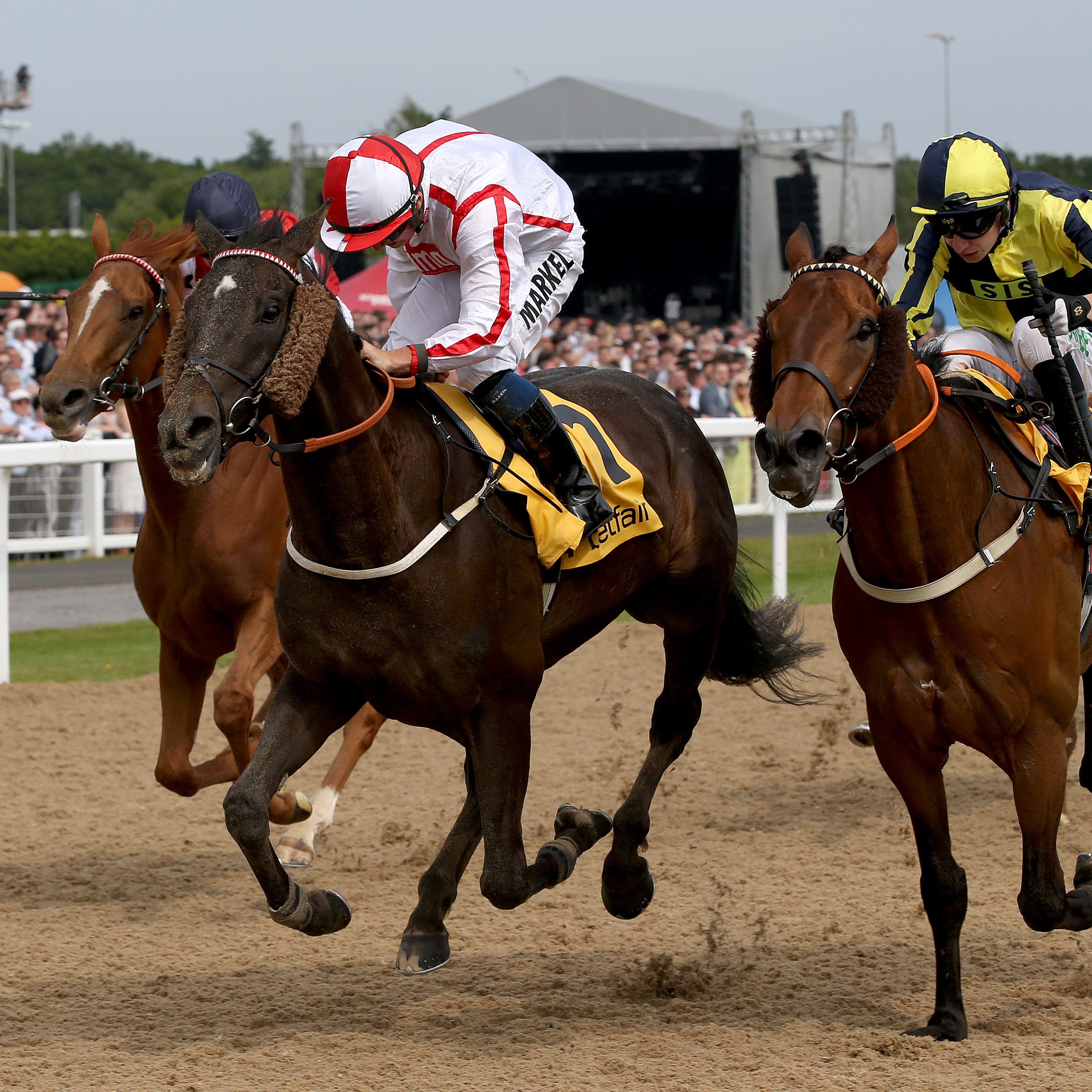Who Dares Wins (left) winning the Northumberland Plate