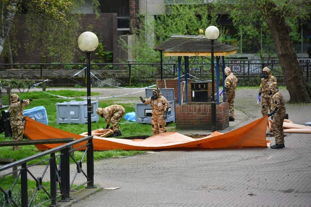 Military personnel at the site near the Maltings in Salisbury. 