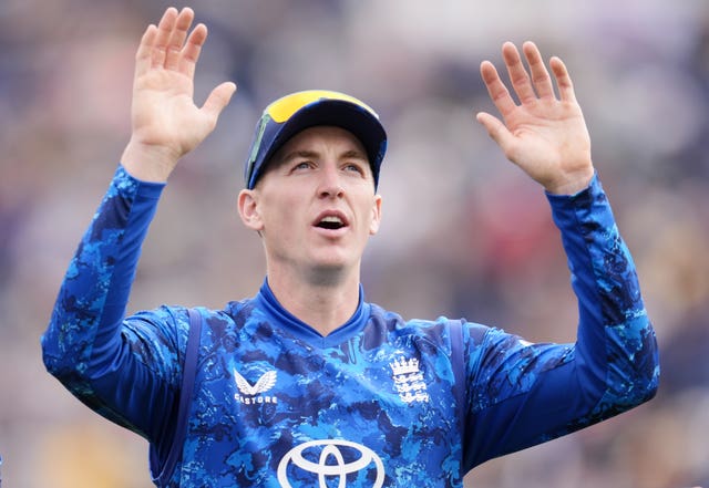 England’s Harry Brook leaves the field after his team bowled out the Windies 