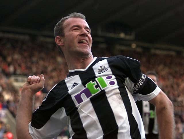 Alan Shearer celebrates a goal for Newcastle against Bolton in 2002