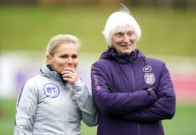 Baroness Sue Campbell, right, praised the achievements of England manager Sarina Wiegman, left
