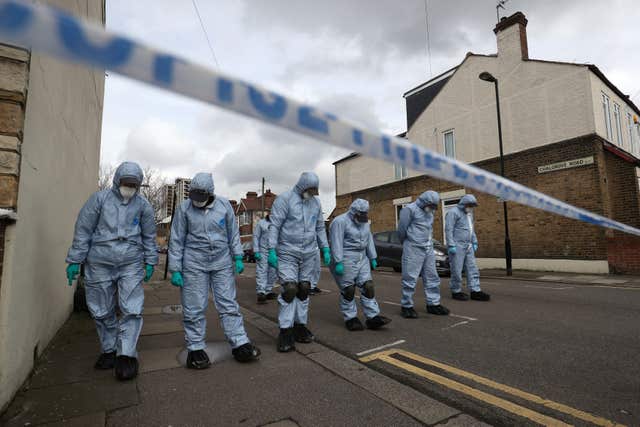 Forensic officers search Chalgrove Road (Jonathan Brady/PA)