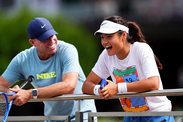 Emma Raducanu, right, with coach Mark Petchey