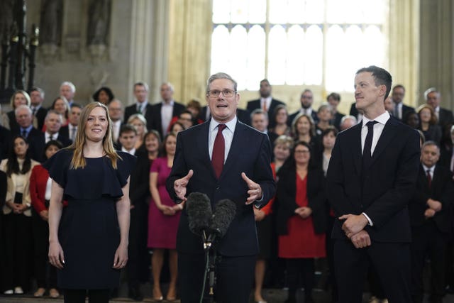 Sir Keir Starmer and the Parliamentary Labour Party welcome newly-elected MPs Alistair Strathern and Sarah Edwards to Parliament