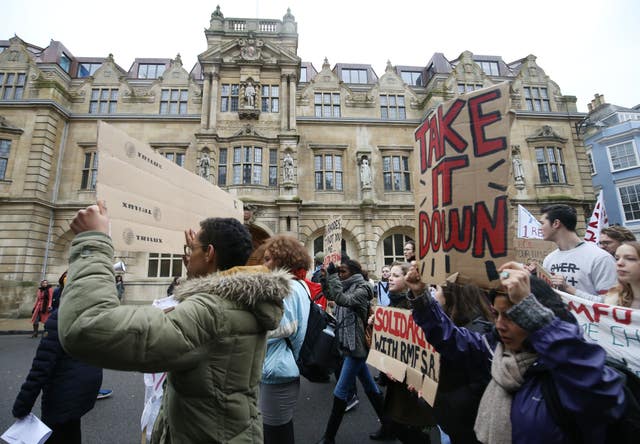 Students have called for the statue of imperialist Cecil Rhodes at Oriel College, Oxford, to be taken down (Steve Parsons/PA)