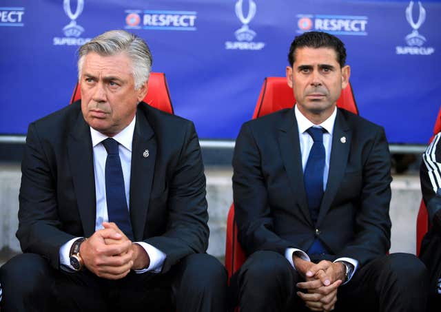 Hierro (right) worked as an assistant to Carlo Ancelotti at Real Madrid before taking the Oviedo hot-seat