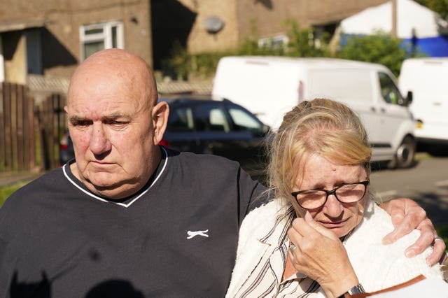 Debbie and Trevor Bennett, the grandparents of two of the victims, speaking to the media 
