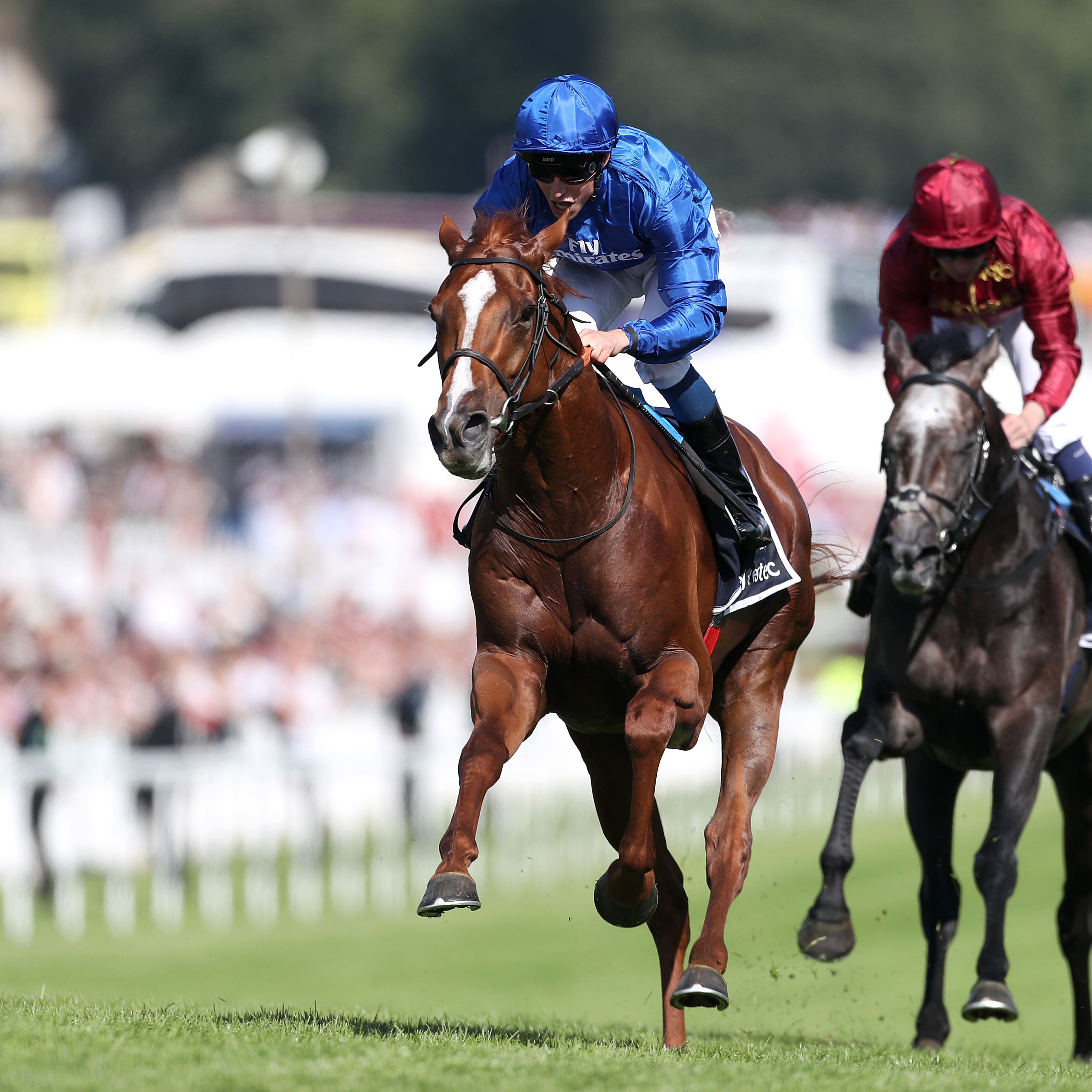 Masar and William Buick winning the 2018 Investec Derby at Epsom