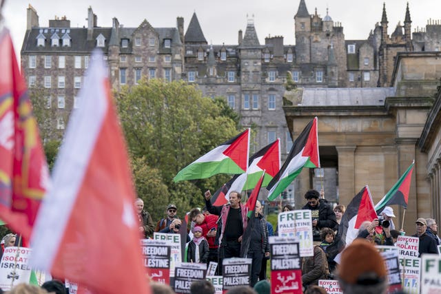 Protesters during a Scottish Palestine Solidarity Campaign demonstration in Edinburgh