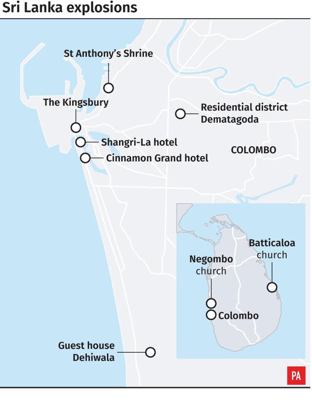 Where the Easter Sunday explosions took place (PA Graphics)