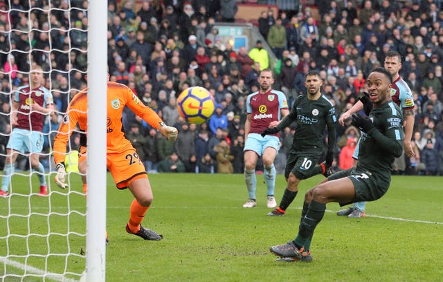 Sterling (right) missed a gilt-edged chance at Turf Moor
