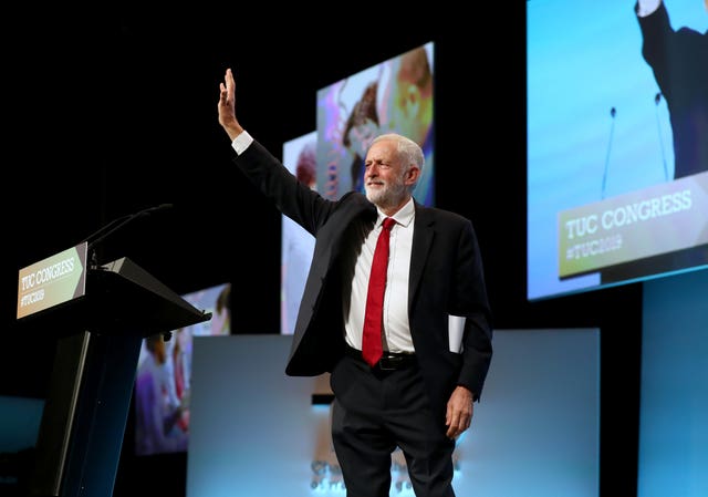 Labour leader Jeremy Corbyn gives a speech at the TUC Congress in Brighton