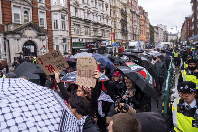 A group of students calling themselves the University of London Coalition take part in a pro-Palestine march from King's College London in the Strand to University College London in Holborn, on the third anniversary of Hamas’s October 7 attacks