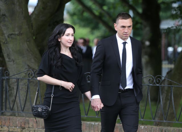 Kevin Sinfield, with wife Jayne, arriving at Pontefract Crematorium 