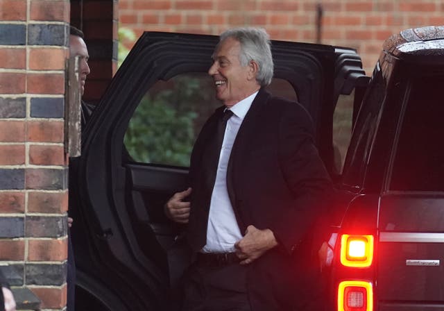 Sir Tony Blair arrives for the funeral service of Baroness Glenys Kinnock 