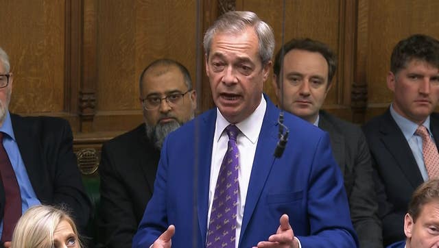 Reform UK leader Nigel Farage speaking in the Commons (House of Commons/UK Parliament)