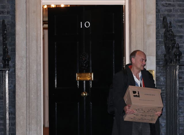 Dominic Cummings leaves 10 Downing Street, London, with a box (Yui Mok/PA)