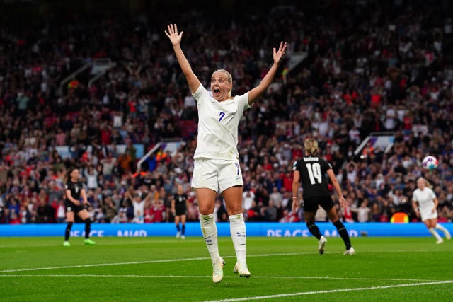 England’s Beth Mead celebrates scoring