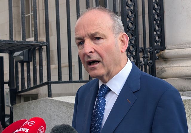 Taoiseach Micheal Martin speaking to reporters