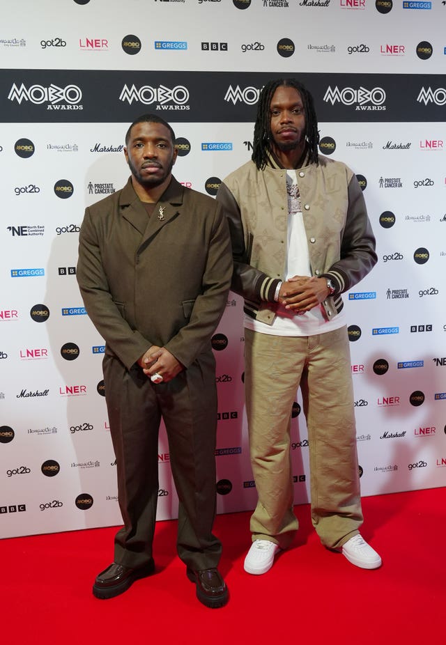 Krept and Konan on the red carpet at the Mobo Awards at the Utilita Arena in Newcastle