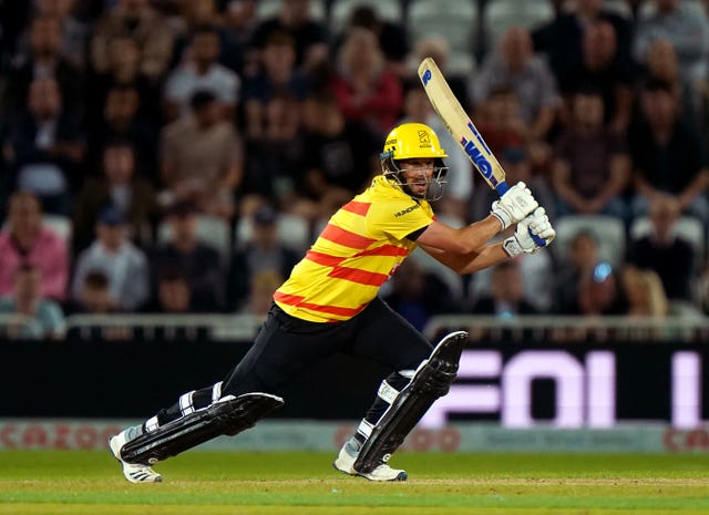 Steven Mullaney bats during The Hundred match at Trent Bridge between the Trent Rockets and Manchester Originals 