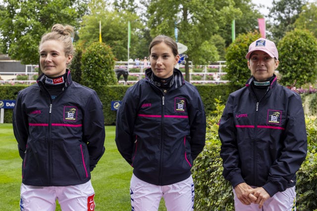 Marie Velon (centre) rode at Ascot in the Shergar Cup earlier in the year 