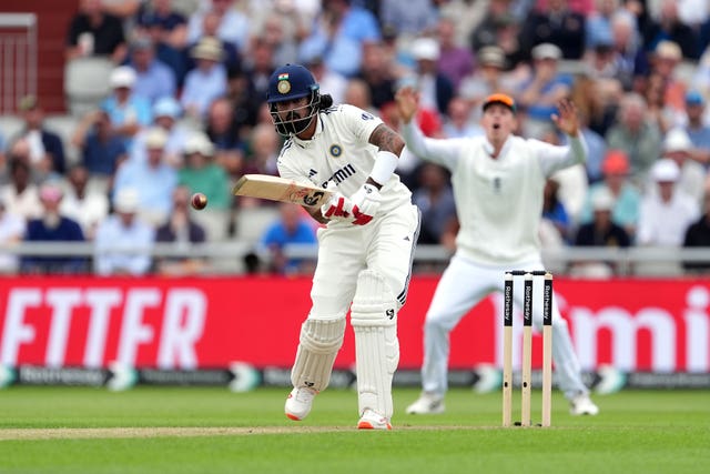 India’s KL Rahul in action on day one at Old Trafford 