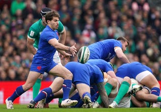 Antoine Dupont, left, denied Mack Hansen a certain try in round two
