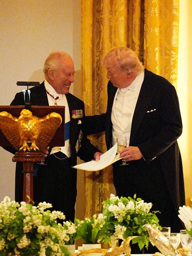 The King and Donald Trump at the state dinner for the King and Queen at the White House in Washington DC