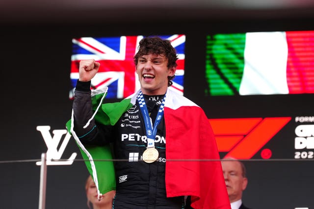 Kimi Antonelli celebrates winning the 2026 Monaco Grand Prix 