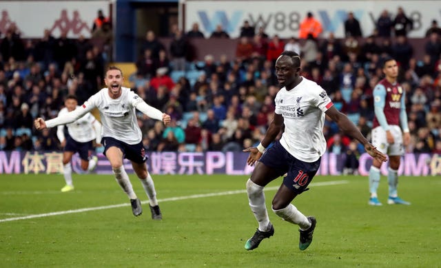 Sadio Mane, right, sparked wild scenes of celebration at Villa Park in early November. The Senegal forward flicked home a stoppage-time winner as the Reds came from behind to win 2-1 in dramatic fashion thanks to two late goals