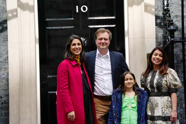 Nazanin Zaghari-Ratcliffe with her husband Richard Ratcliffe, daughter Gabriella and MP Tulip Siddiq in Downing Street, central London