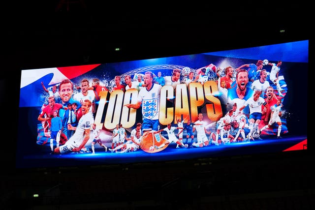 A message on the big screen to mark 100 caps for England’s Harry Kane