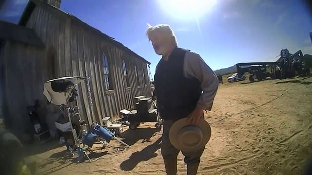 Screengrab taken from handout body worn video showing Alec Baldwin on a sunny day in Western costume