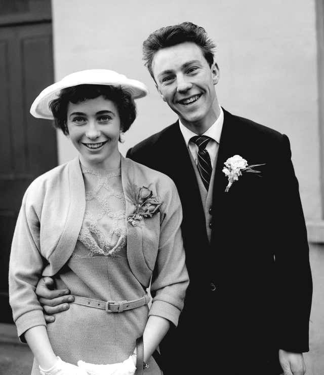 Jimmy Greaves, aged 18, with his bride Irene Barden after their wedding 
