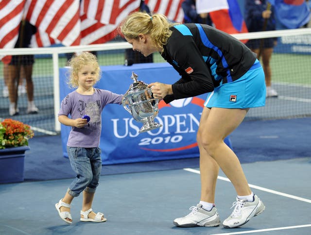 Kim Clijsters with her daughter Jada Ellie after retaining her US Open title