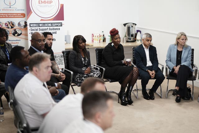 Sadiq Khan, second right, during the meeting with Croydon community leaders 