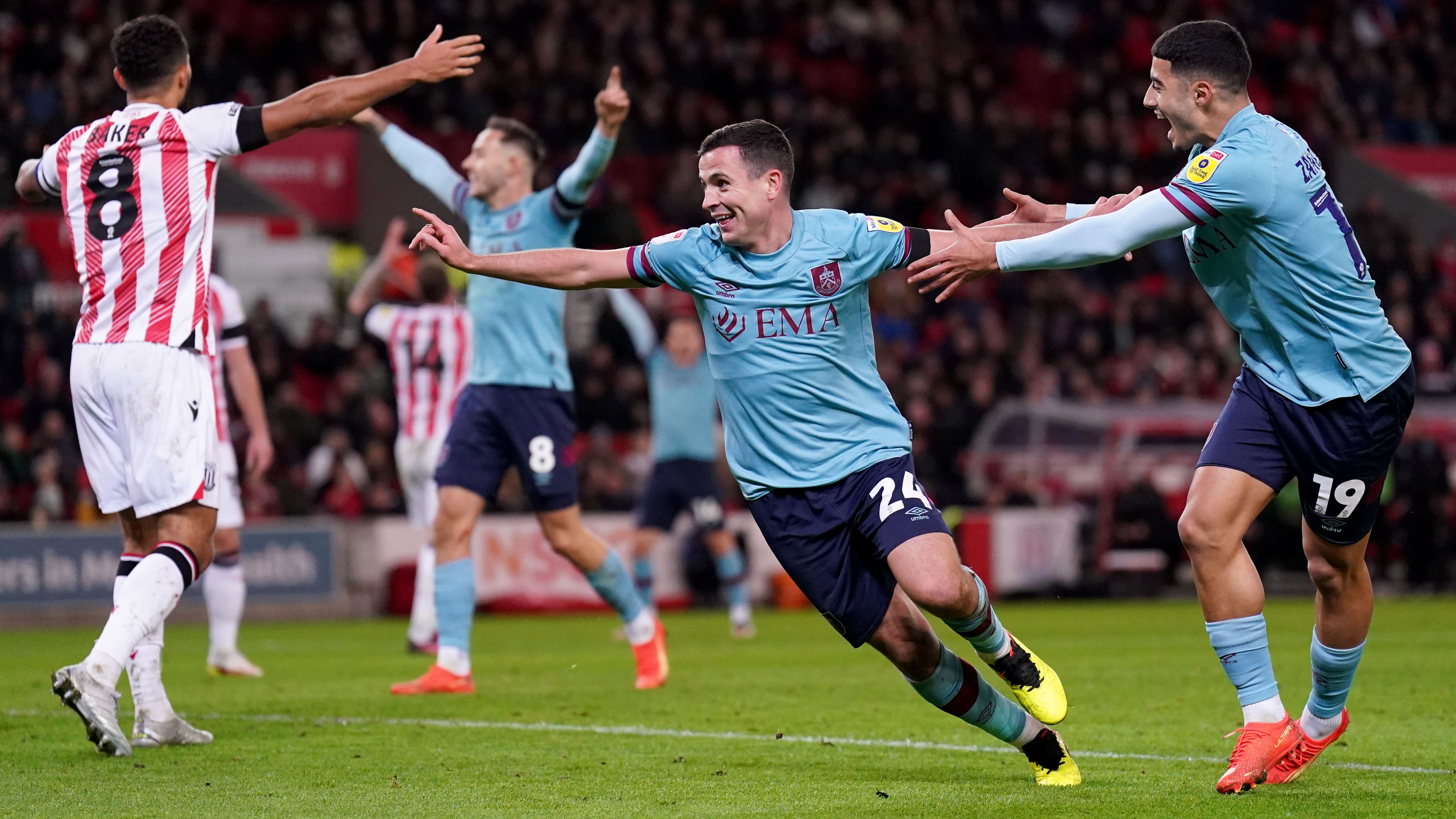 Josh Cullen celebrates scoring the only goal as Burnley beat Stoke (Tim Goode/PA)