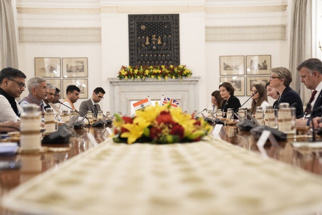 Foreign Secretary Yvette Cooper (second right) during a bilateral meeting with the minister of external affairs Dr Jaishankar (second left) at Hyderabad House in New Delhi during her trip to India