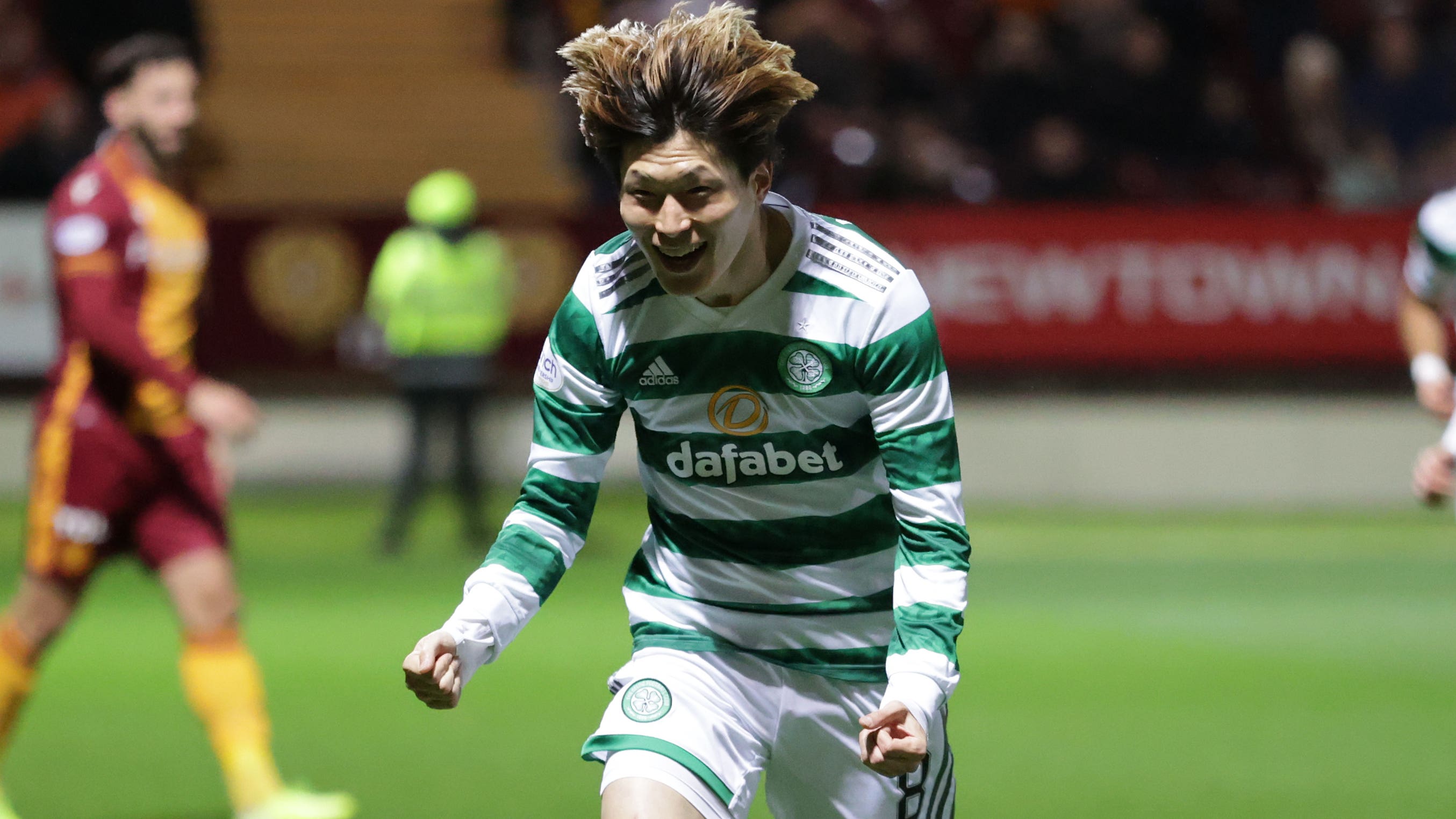 Celtic’s Kyogo Furuhashi celebrates his opener (Steve Welsh/PA)