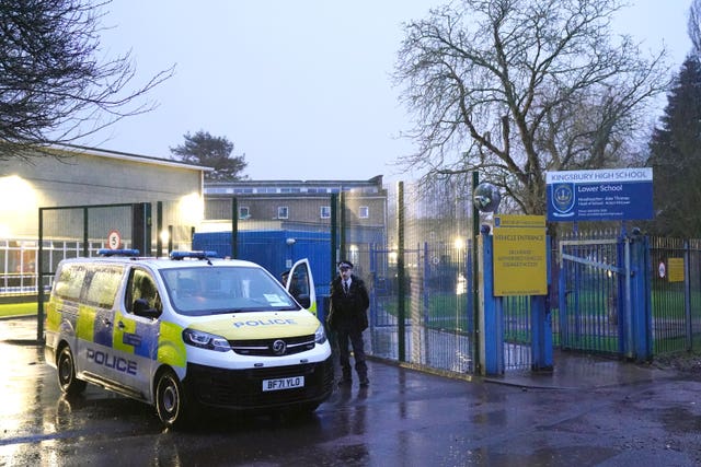 Police at the scene at Kingsbury High School 
