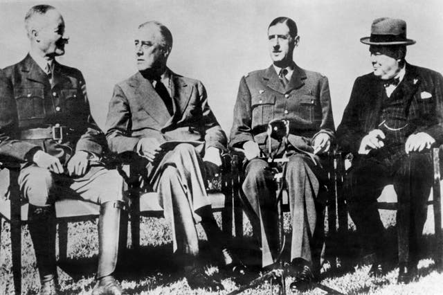 Allied wartime leaders including Winston Churchill and Franklin D Roosevelt  meet in Casablanca (Archive/PA)