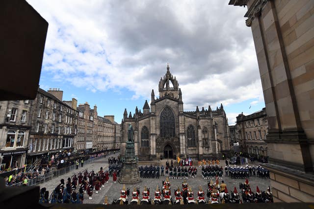 People arriving for a national service of thanksgiving and dedication for the King and Queen was held at St Giles' Cathedral in 2023